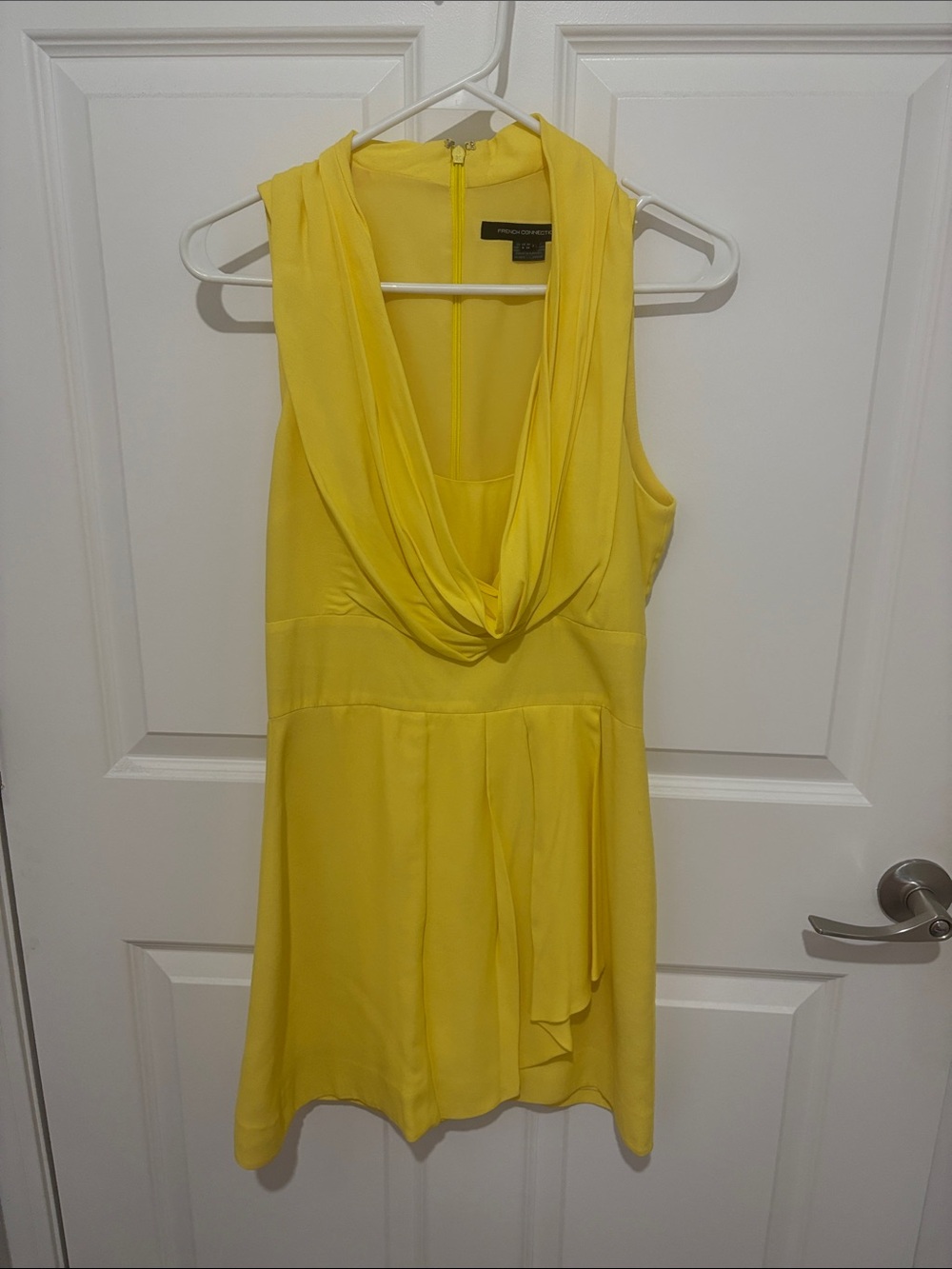 French Connection Yellow Draped Neck Sleeveless Dress